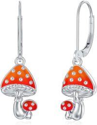 wholesale 925 Sterling Silver Orange & Red Enamel Mushroom Drop Earrings-Mushroom