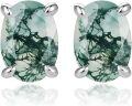 wholesale 925 Sterling Silver Green Moss Agate Oval Stud Earrings for Women-0-0