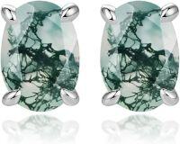 wholesale 925 Sterling Silver Green Moss Agate Oval Stud Earrings for Women-Oval Cut