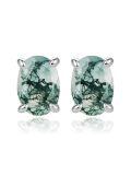 wholesale 925 Sterling Silver Green Moss Agate Oval Stud Earrings for Women-0-0