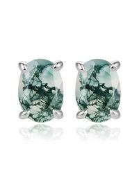 wholesale 925 Sterling Silver Green Moss Agate Oval Stud Earrings for Women-Oval Cut