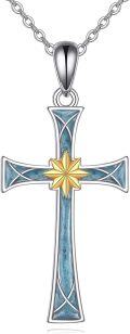 wholesale 925 Sterling Silver Blue Abalone Shell Star Cross Pendant Necklace-0-0