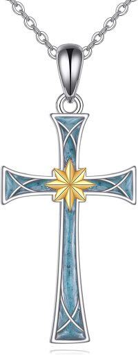 wholesale 925 Sterling Silver Blue Abalone Shell Star Cross Pendant Necklace-Cross Necklace-1