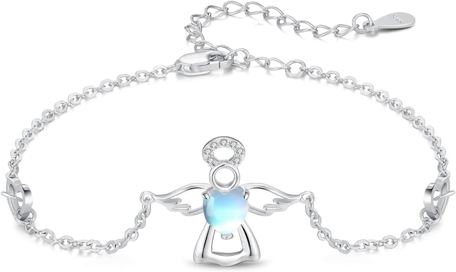 wholesale 925 Sterling Silver Moonstone Otter Axolotl Guardian Angel Bracelet for Women-0-0
