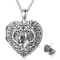 TOUPOP Stainless Steel Crystal Heart Urn Photo Locket Memorial Necklace-style_name:Photo Locket - Mother Son