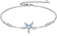 wholesale 925 Sterling Silver Blue Crystal Starfish Adjustable Ankle Anklet-starfish