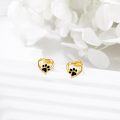 wholesale 14K Gold Heart-Shaped Dog Paw Print Stud Earrings with Black Enamel Accents - Pet Lover Gifts for Women-0-4