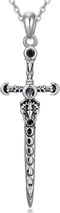 wholesale 925 Sterling Silver Cross Sword Necklace with Black Onyx and Moon Phase Snake Celtic Knot Pendant for Women & Men-0-0