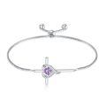 TOUPOP Sterling Silver Birthstone Cross Heart Bracelet Fine Jewelry Gifts-0-0
