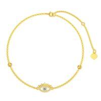 TOUPOP 14K Yellow Gold Evil Eye Anklet Adjustable Bracelet-undefined