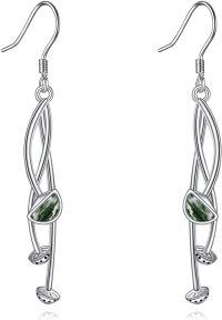 wholesale 925 Sterling Silver Green Serpentine Stone Twist Bohemian Leaf Dangle Drop Earrings - Vintage Inspired Jewelry for Women-Mushroom A