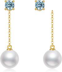 wholesale 14K Gold Natural Blue Topaz Stud Earrings 0 6ctw Gift for Women-15mm long