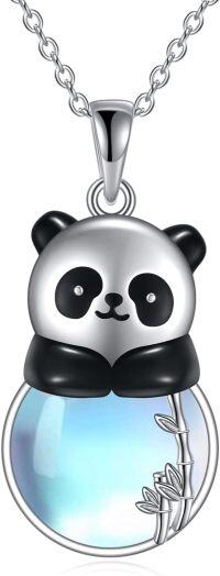 wholesale 925 Sterling Silver Blue Moonstone Panda Pendant Necklace for Women Girls  43cm Chain Length-Panda Necklace