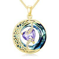 wholesale TOUPOP Birthstone Necklace 925 Sterling Silver Moon And Star Pendant With Blue Crystal Celtic Moon Jewelry Birthday Christmas Gifts For Women Mom Wife Her Daughter -color_name:B-06-June-Alexandrite-Gold