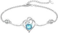 wholesale 925 Sterling Silver Zirconia Heart Birthstone Bracelet for Women Adjustable Gift-March 3