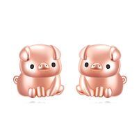 wholesale 925 Sterling Silver Pink Pig Stud Earrings - Adorable Gift for Her-Pig Stud Earrings