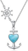wholesale 925 Sterling Silver Heart-Shaped Larimar Anchor Cross Pendant Necklace for Women-0-0
