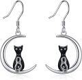 wholesale 925 Sterling Silver Cat Moon Drop Dangle Earrings for Women-0-0