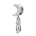 wholesale 925 Sterling Silver Opal Crescent Moon Cat Dangle Charm For Bracelet-0-0