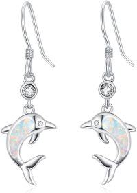 wholesale 925 Sterling Silver White Fire Opal Dolphin Drop Earrings for Women Girls s 4cm Long-02-White Opal Dolphin Hook