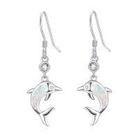 wholesale 925 Silver Dolphin Opal Drop Earrings For Women White Gold Plated-02-White Opal Dolphin Hook