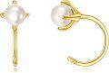 wholesale 14K Yellow Gold Pearl Open Back Hoop Earrings Minimalist Fine Jewelry for Women-0-0