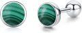 wholesale 925 Sterling Silver Malachite Round Stud Earrings - Small Green Stone Jewelry for Women-0-0
