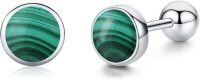 wholesale 925 Sterling Silver Malachite Round Stud Earrings - Small Green Stone Jewelry for Women-Malachite