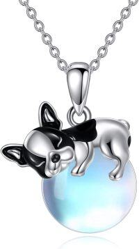 wholesale 925 Sterling Silver French Bulldog Opalite Gemstone Pendant Necklace for Women Gifts-A-Bulldog Moonstone