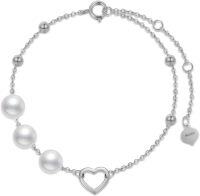 wholesale 14K Gold Cultured Pearl Heart Charm Bracelet for Women - White Pearls and  Chain Set-White Gold