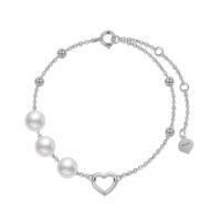 wholesale 14K Gold Cultured Pearl Heart Charm Bracelet for Women - White Pearls and  Chain Set-White Gold