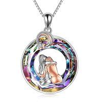 wholesale TOUPOP Sister Christmas Gifts From Sister/brother Sisters Necklace For 2/3/ 4 Sterling Silver Sisters Fashion Jewelry For Women Friend Female Friendship Lasts Forever -style_name:2 Sisters-Purple Circle Crystal