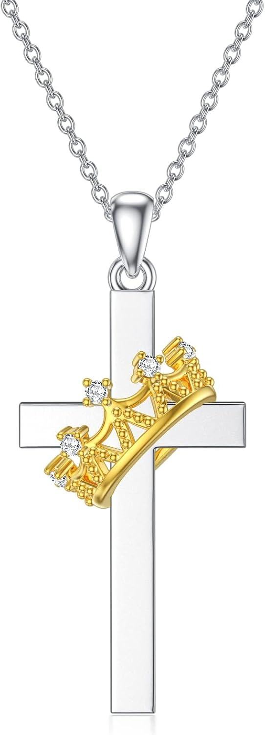 Sterling Silver Diamond Cross Necklace for Women-Type 19