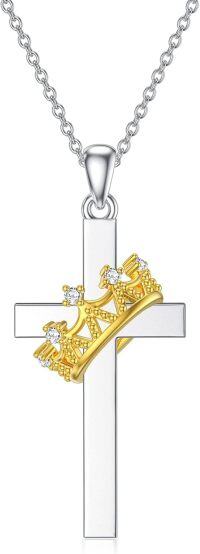 wholesale 925 Sterling Silver Crown Design Cross Pendant with Cubic Zirconia Necklaces for Women s-Type 19