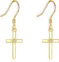 wholesale 14K Gold Diamond Cross Dangle Earrings for Women Religious Gifts-0-0