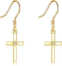 wholesale 14K Gold Diamond Cross Dangle Earrings for Women Religious Gifts-cross earrings