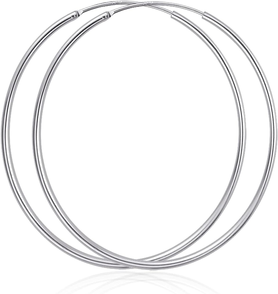 Sterling Silver Hoop Earrings Polished Round Circle Endless 20 80mm-Diameter 60mm Large Hoop Earrings