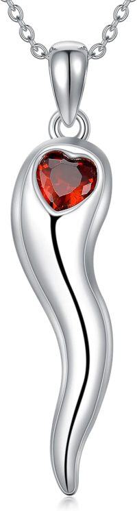 wholesale 925 Sterling Silver Birthstone Italian Horn Necklace for Women Protection Amulet Gift-A1-Jan-01