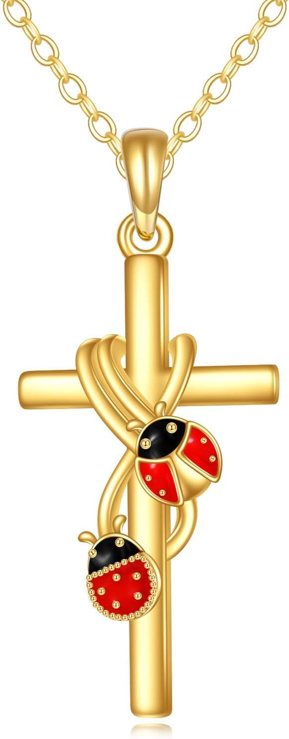 18K Gold Butterfly Cross Pendant Necklace 18K Gold  Chain s for Mom Sisters Grandmas-0-1