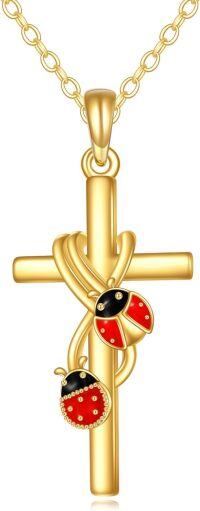 wholesale 14K Gold Ladybug Cross Pendant Necklace for Women Gifts for Mom Grandmother Sis-Ladybug