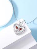 wholesale 925 Sterling Silver Red Crystal Heart & Butterfly Pendant Necklace for Women Gifts-0-4
