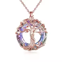 TOUPOP Sterling Silver Austrian Crystal Tree Of Life Necklace For Women-color_name:02-Rose Gold-Purple Crystal