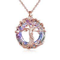 wholesale TOUPOP Tree Of Life Necklace For Women 925 Sterling Silver Family Tree Austrian Crystal Jewelry Birthday Christmas Gifts For Mom Wife Her -color_name:02-Rose Gold-Purple Crystal