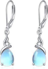 wholesale 925 Sterling Silver Blue Opalite Teardrop Leverback Drop Earrings-Moonstone