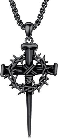 wholesale Sterling Silver 3 Nail Cross Pendant Christian Jewelry Gift for Men 22+2 -2-Black