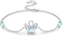 wholesale 925 Sterling Silver Moonstone Heart Angel Charm Bracelet for Women Girls  6-8 Adjustable Chain Length-Guardian Angel Bracelet