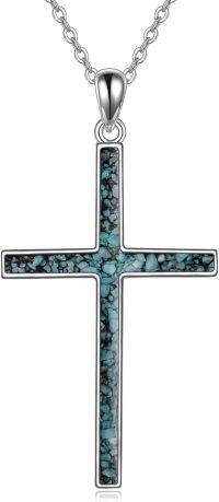 wholesale 925 Sterling Silver Turquoise Cross Necklace - Hypoallergenic, Handcrafted Unique Gift for Women-C. Turquoise