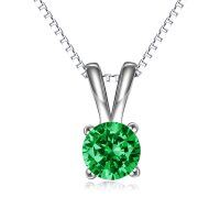 wholesale 925 Sterling Silver Pendant Necklace Wholesale With Green Gemstone And Chain-Created Emerald