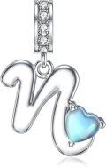 wholesale 925 Sterling Silver Heart-Shaped Blue Moonstone Initial N Charm Pendant Necklace Gift-0-0