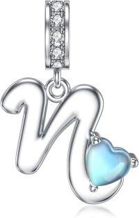 wholesale 925 Sterling Silver Heart-Shaped Blue Moonstone Initial N Charm Pendant Necklace Gift-N